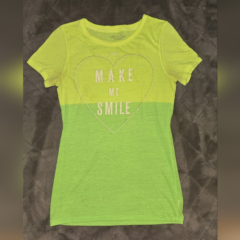 Vintage American Eagle You Make Me Smile Neon Tee